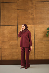 Taş Detay Cepli Takım Bordo