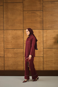 Taş Detay Cepli Takım Bordo