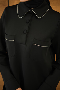 Taş Detay Cepli Takım Siyah