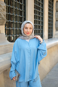 Taş Detay Etekli Takım Açık Mavi