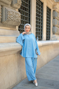 Taş Detay Etekli Takım Açık Mavi