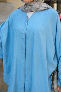 Taş Detay Etekli Takım Açık Mavi