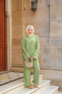 Taş Detay Etekli Takım Haki Yeşil