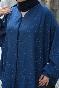 Taş Detay Etekli Takım Lacivert