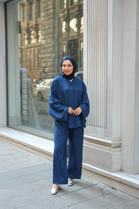 Taş Detay Etekli Takım Lacivert