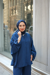 Taş Detay Etekli Takım Lacivert