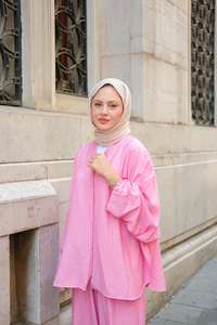 Taş Detay Etekli Takım Pembe