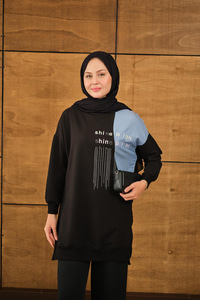 Taş Detay Garnili Tunik Siyah