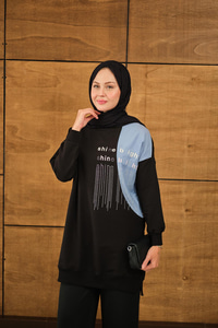 Taş Detay Garnili Tunik Siyah