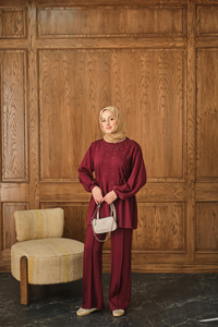 Taş Detay İkili Takım Bordo