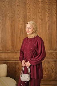 Taş Detay İkili Takım Bordo