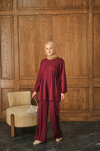 Taş Detay İkili Takım Bordo