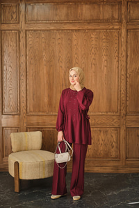 Taş Detay İkili Takım Bordo