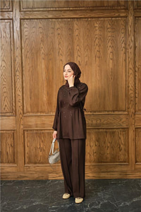 Taş Detay İkili Takım Kahverengi