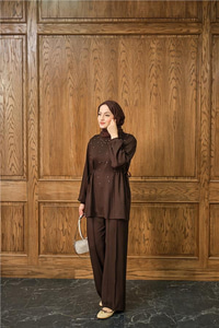 Taş Detay İkili Takım Kahverengi