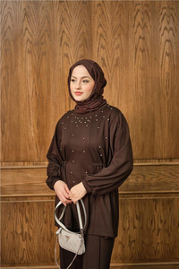 Taş Detay İkili Takım Kahverengi