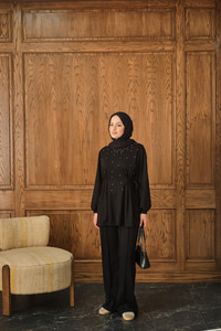 Taş Detay İkili Takım Siyah