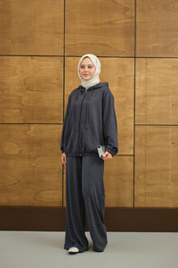 Taş Detay Kapüşonlu İkili Takım Antrasit