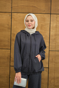 Taş Detay Kapüşonlu İkili Takım Antrasit