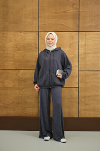 Taş Detay Kapüşonlu İkili Takım Antrasit