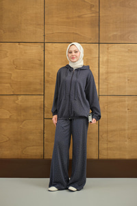 Taş Detay Kapüşonlu İkili Takım Antrasit