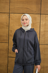 Taş Detay Kapüşonlu İkili Takım Antrasit