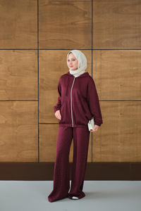 Taş Detay Kapüşonlu İkili Takım Bordo