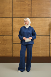 Taş Detay Kapüşonlu İkili Takım Lacivert