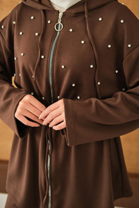 Taş Detay Kapüşonlu Takım Kahverengi