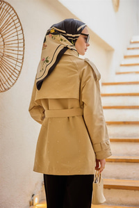 Taş detay Kısa Trenç Krem