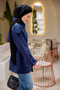 Taş detay Kısa Trenç Lacivert