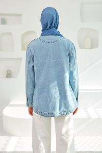 Taş Detay Kot Kimono Mavi