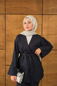 Taş Detay Kot Takım Lacivert