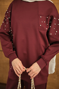 Taş Detay Takım Bordo