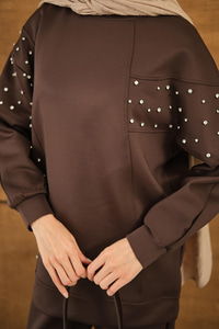 Taş Detay Takım Kahverengi