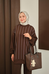 Taş Detay Takım Kahverengi