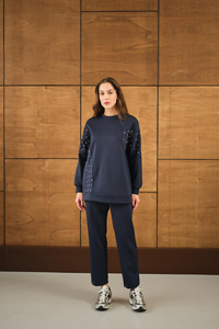 Taş Detay Takım Lacivert