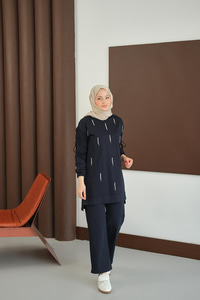 Taş Detay Takım Lacivert