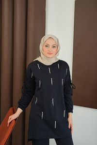 Taş Detay Takım Lacivert