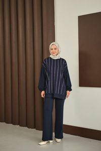 Taş Detay Takım Lacivert