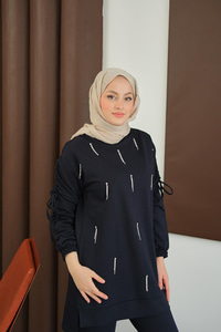 Taş Detay Takım Lacivert