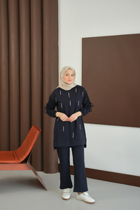 Taş Detay Takım Lacivert