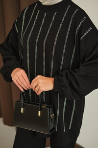 Taş Detay Takım Siyah