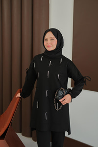 Taş Detay Takım Siyah