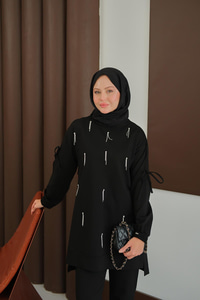 Taş Detay Takım Siyah