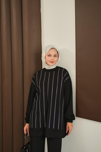 Taş Detay Takım Siyah