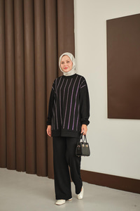 Taş Detay Takım Siyah