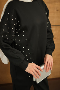 Taş Detay Takım Siyah