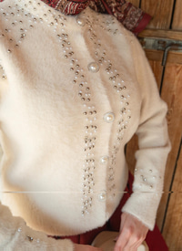 Taş Detay Triko Ceket Bej