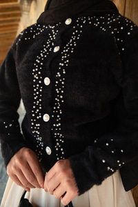 Taş Detay Triko Ceket Siyah